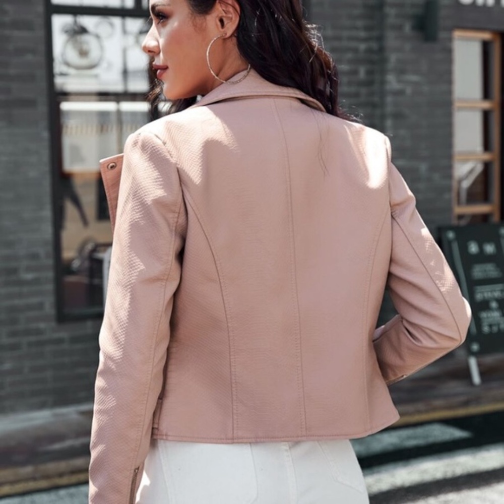 blush biker moto leather zipper motorcycle jacket - Picture 2 of 5